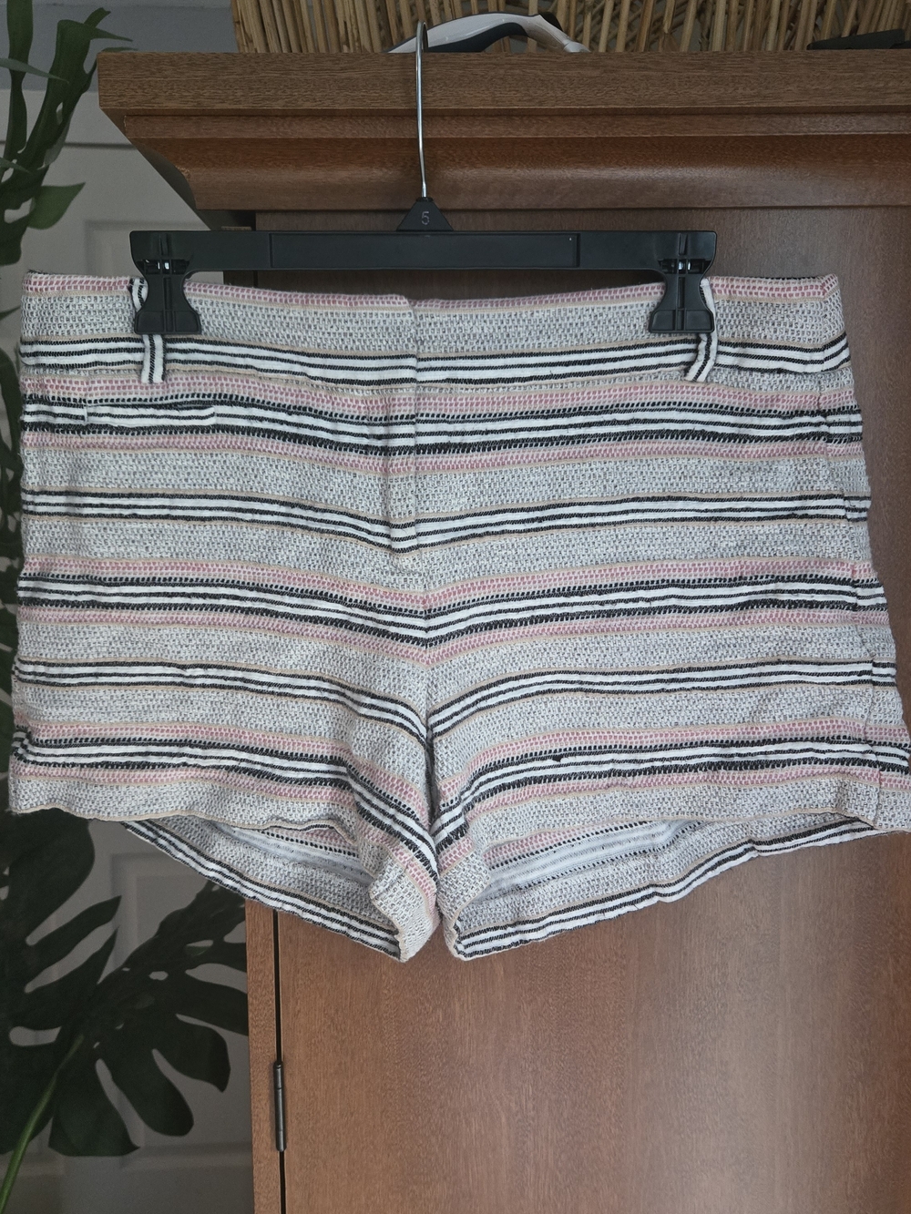 LOFT Striped High-Waist Knit Shorts in Pink, Black & White